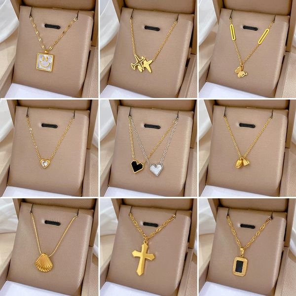 fashion Gold plated pendant necklace Stainless Steel Cross Star Pendant fine Necklace for Women Link Chain dainty girl necklaces