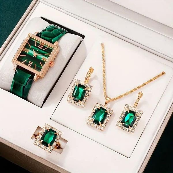 Popular 5PCS Quartz Watch for Woman Set Square Case Fashion Jewelry Accessories Women Watch Set