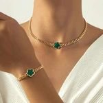 Wholesale Bohemia Style Women's 18K Gold Plated Alloy Jewelry Sets Link Chain Necklace Bracelet With Five Leaf Clover