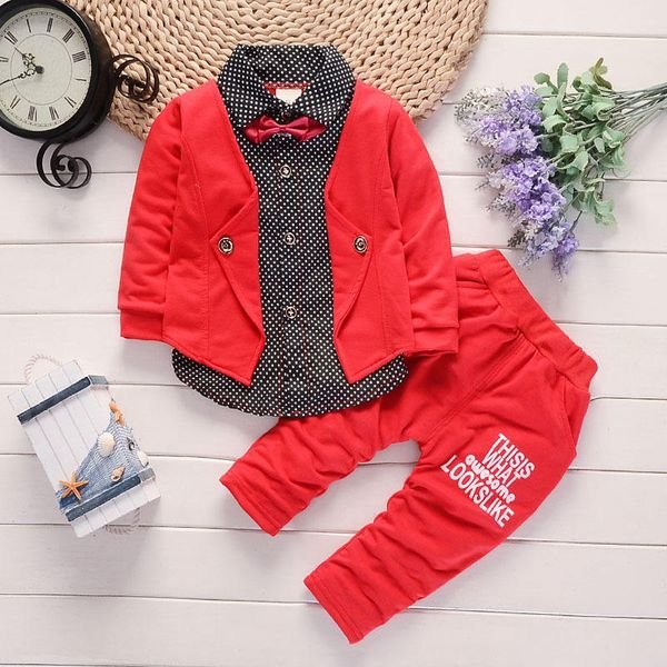 Latest Boy Children Wholesale Clothing Gentleman Boys Clothing Children's 3 Pcs Coats+Pants Bow Tie Baby Boys' Clothing Sets