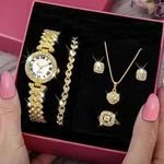 Classic Fashion Ladies Watch Accessories Set Necklace Bracelet Earring and Ring Jewelry Set for Women