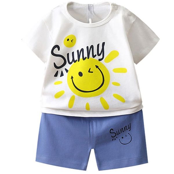 2025Children's Short Sleeve Set Pure Cotton Boys'Summer TwoPiece Set Baby Summer Thin T-shirt Girls'Clothing Children's Clothing