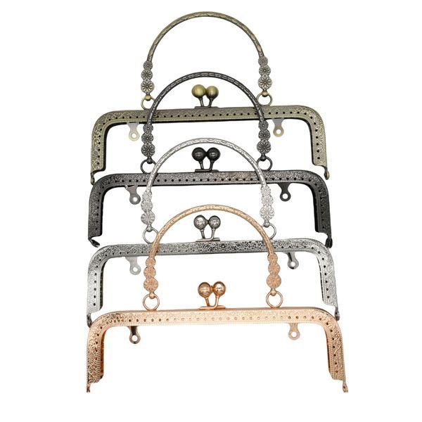 Cloxy DIY Metal Bag Making Hardware Accessories 18/20cm Bag Handle Vintage Kiss Lock Embossed Kiss Frame Square Purse Frame